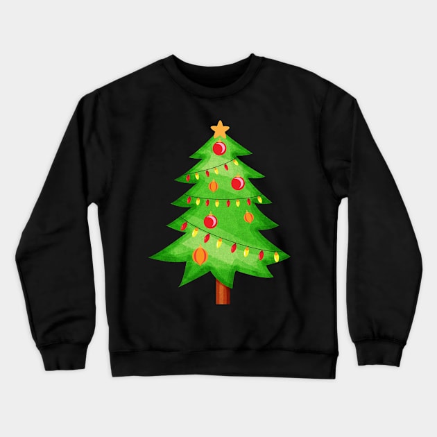 Cute Comic Christmas Tree Illustration Crewneck Sweatshirt by lunamoonart